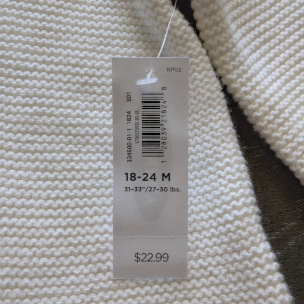 NWT Old Navy Hooded Textured-Knit Cardigan in Sea Salt Size 18-24 Months